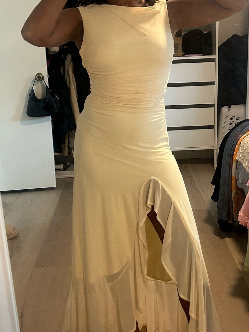 Sleek Cream Maxi Dress with Front Slit